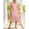 image:imageANRABESS Womens Summer Petal Short Sleeve Midi Dress with PocketsPink White Dot