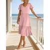 image:imageANRABESS Womens Summer Petal Short Sleeve Midi Dress with PocketsPink White Dot
