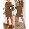 image:imageANRABESS Womens Wrinkle Free Summer Casual Sleeveless Mini DressesCoffee