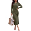 image:imageANRABESS Womens Fall Long Sleeve Tie Waist Casual Maxi DressArmy Green