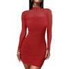image:imageANRABESS Womens Mesh Fall Long Sleeve Mock Neck Floral Bodycon Mini DressRed