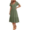 image:imageANRABESS Womens Summer Petal Short Sleeve Midi Dress with PocketsOlive