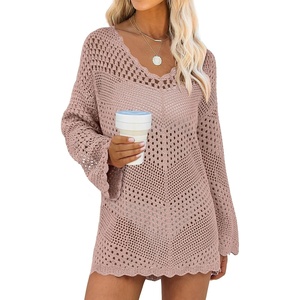 image:imageANRABESS Women Swimsuit Cover Up Crochet Bathing Suit Beach Swim Mini DressPink