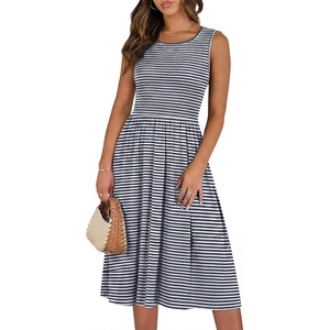 image:imageANRABESS Womens Smocked Summer Sleeveless Midi DressesBlue Striped