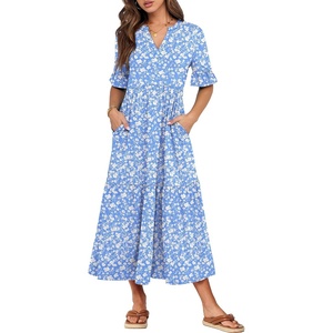 image:imageANRABESS Womens Summer Casual Maxi Dresses Ruffle Short Sleeve DressBlue Floral