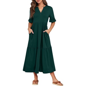 image:imageANRABESS Womens Summer Casual Maxi Dresses Ruffle Short Sleeve DressDark Green