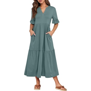 image:imageANRABESS Womens Summer Casual Maxi Dresses Ruffle Short Sleeve DressGreen