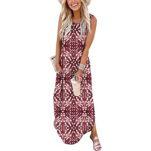 image:imageANRABESS Womens Summer Maxi Dress Sleeveless Casual Sundress with PocketsPrint Red