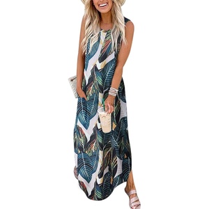 image:imageANRABESS Womens Summer Maxi Dress Sleeveless Casual Sundress with PocketsPrinted Leaves