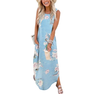 image:imageANRABESS Womens Summer Maxi Dress Sleeveless Casual Sundress with PocketsSky Floral