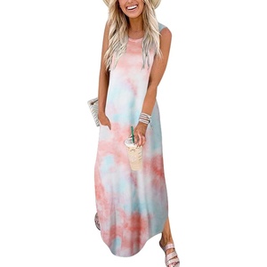 image:imageANRABESS Womens Summer Maxi Dress Sleeveless Casual Sundress with PocketsTie Dye Rainbow