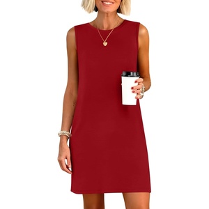 image:imageANRABESS Womens Wrinkle Free Summer Casual Sleeveless Mini DressesRed
