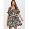image:imageANRABESS Dresses for Women Summer Casual V Neck Ruffle Sleeve Mini DressBlack White Floral