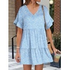 image:imageANRABESS Dresses for Women Summer Casual V Neck Ruffle Sleeve Mini DressBlue White Floral