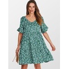 image:imageANRABESS Dresses for Women Summer Casual V Neck Ruffle Sleeve Mini DressGreen Blue Floral