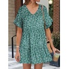 image:imageANRABESS Dresses for Women Summer Casual V Neck Ruffle Sleeve Mini DressGreen Blue Floral