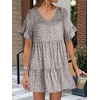 image:imageANRABESS Dresses for Women Summer Casual V Neck Ruffle Sleeve Mini DressKhaki Polka Dot Gray