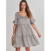 image:imageANRABESS Dresses for Women Summer Casual V Neck Ruffle Sleeve Mini DressKhaki Polka Dot Gray