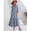 image:imageANRABESS Women 34 Puff Sleeve Polo Neck Floral Maxi DressBlue Khaki