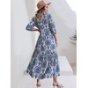 image:imageANRABESS Women 34 Puff Sleeve Polo Neck Floral Maxi DressBlue Khaki
