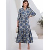 image:imageANRABESS Women 34 Puff Sleeve Polo Neck Floral Maxi DressBlue Khaki