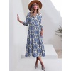 image:imageANRABESS Women 34 Puff Sleeve Polo Neck Floral Maxi DressBlue Khaki