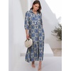 image:imageANRABESS Women 34 Puff Sleeve Polo Neck Floral Maxi DressBlue Khaki