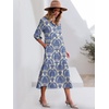 image:imageANRABESS Women 34 Puff Sleeve Polo Neck Floral Maxi DressBlue Khaki