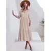 image:imageANRABESS Women 34 Puff Sleeve Polo Neck Floral Maxi DressBrown Khaki