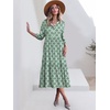 image:imageANRABESS Women 34 Puff Sleeve Polo Neck Floral Maxi DressGreen