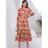 image:imageANRABESS Women 34 Puff Sleeve Polo Neck Floral Maxi DressPurple Orange Floral