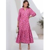image:imageANRABESS Women 34 Puff Sleeve Polo Neck Floral Maxi DressRose Red Floral