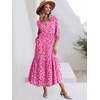 image:imageANRABESS Women 34 Puff Sleeve Polo Neck Floral Maxi DressRose Red Floral