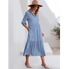 image:imageANRABESS Women 34 Puff Sleeve Polo Neck Floral Maxi DressStripe Blue White
