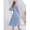image:imageANRABESS Women 34 Puff Sleeve Polo Neck Floral Maxi DressStripe Blue White
