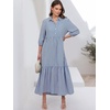 image:imageANRABESS Women 34 Puff Sleeve Polo Neck Floral Maxi DressStripe Blue White