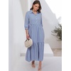 image:imageANRABESS Women 34 Puff Sleeve Polo Neck Floral Maxi DressStripe Blue White