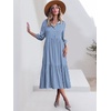 image:imageANRABESS Women 34 Puff Sleeve Polo Neck Floral Maxi DressStripe Blue White
