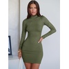 image:imageANRABESS Women Fall Long Sleeve Mock Neck Ribbed Knit Mini DressesArmy Green