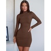 image:imageANRABESS Women Fall Long Sleeve Mock Neck Ribbed Knit Mini DressesBrown
