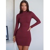 image:imageANRABESS Women Fall Long Sleeve Mock Neck Ribbed Knit Mini DressesDark Red