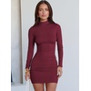 image:imageANRABESS Women Fall Long Sleeve Mock Neck Ribbed Knit Mini DressesDark Red
