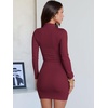 image:imageANRABESS Women Fall Long Sleeve Mock Neck Ribbed Knit Mini DressesDark Red