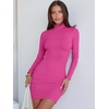image:imageANRABESS Women Fall Long Sleeve Mock Neck Ribbed Knit Mini DressesHot Pink