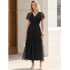 image:imageANRABESS Womens Floral Tulle Wedding Guest Short Sleeve Maxi DressBlack