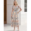 image:imageANRABESS Womens Floral Tulle Wedding Guest Short Sleeve Maxi DressCream Navy Floral