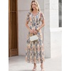 image:imageANRABESS Womens Floral Tulle Wedding Guest Short Sleeve Maxi DressCream Navy Floral