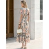 image:imageANRABESS Womens Floral Tulle Wedding Guest Short Sleeve Maxi DressCream Navy Floral