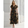 image:imageANRABESS Womens Floral Tulle Wedding Guest Short Sleeve Maxi DressFloral Black Yellow