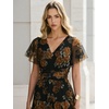 image:imageANRABESS Womens Floral Tulle Wedding Guest Short Sleeve Maxi DressFloral Black Yellow
